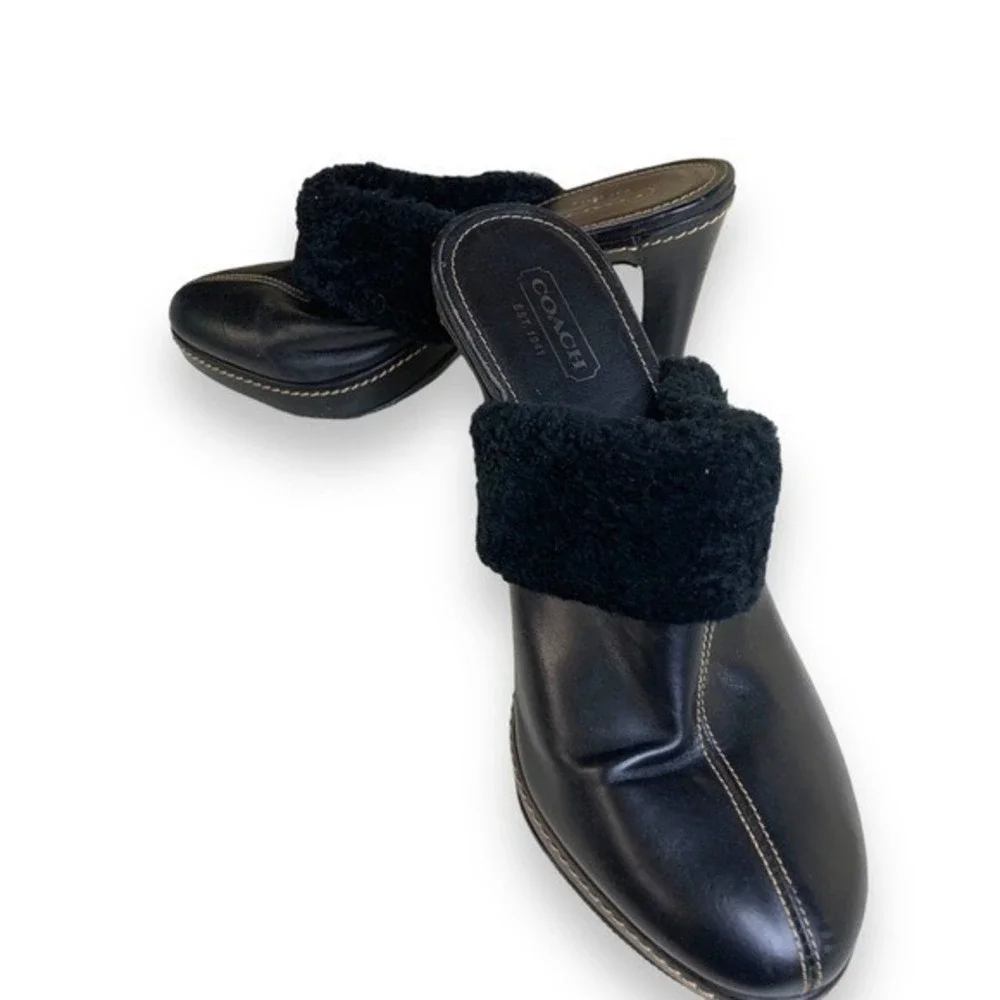 COACH - High Heel Mule Slip On Clog Faux Fur -4" heel - Black- Sz 9 - Picture 3 of 9